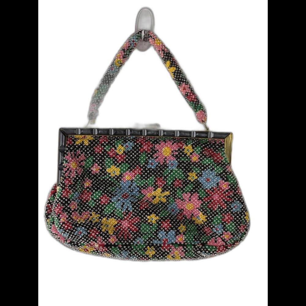 Vintage Floral applied beads Handbag – Hong Kong Black & Multicolor Design